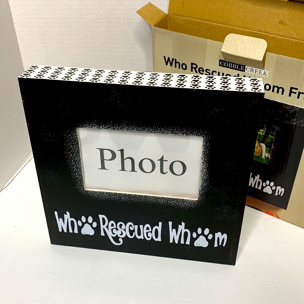 Cobble Creek | Who Rescued Whom Dog Pet Picture Frame | Distressed Wooden Frame
